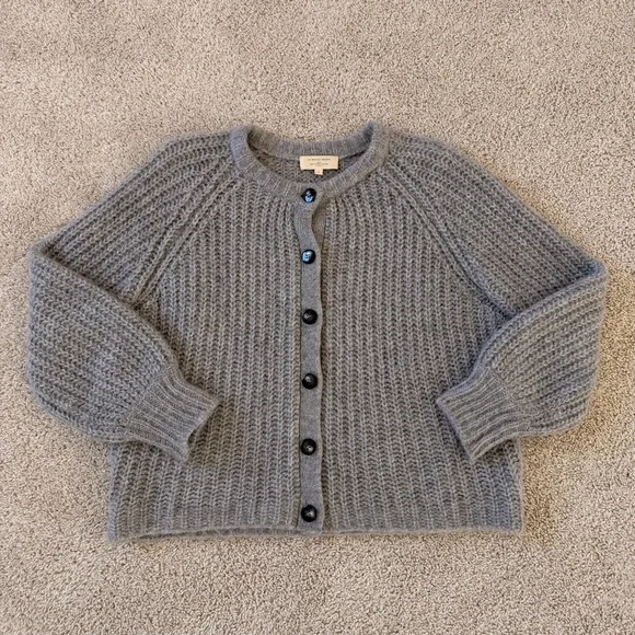 Sezane Emile Alpaca Wool Cardigan Sweater in Mottled Grey - Picture 2 of 8